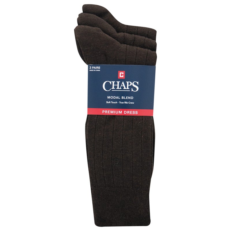 Chaps Men's Solid Rib Casual Crew Socks with Embroidered Logo (Pack of 3), Brown, Shoe Size 6-12/Sock Size 10-13 - Image 4